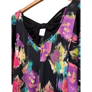 Heart Soul Black Floral Butterfly Sleeve Bow Back Top Womens Size S